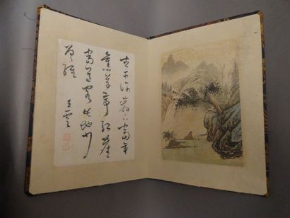 CHINE Album de six peintures de paysages et six calligraphies signées et scellées...