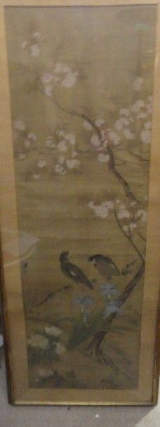 CHINE Peinture sur soie représentant des oiseaux signée Lü Ji (1475-1503) et sceau...