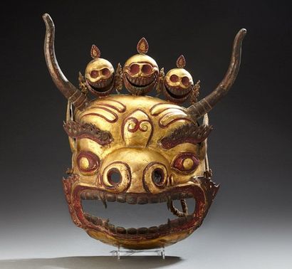 TIBET Yamantaka, masque rituel de tradition bouddhiste tantrique,protecteur en cuivre...