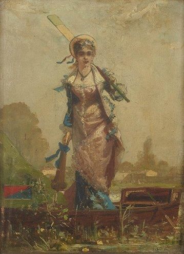 Luigi LOIR (1845-1916) Jeune élégante Huile sur toile, signée en bas à droite 27...