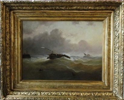 Emile VERNIER (1829-1887) Le retour es pêcheurs Huile sur toile Signée en bas à droite...