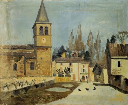 Jean COUTY (1907-1991) Vue de village de Fontaine Saint Martin Huile sur toile, signée...