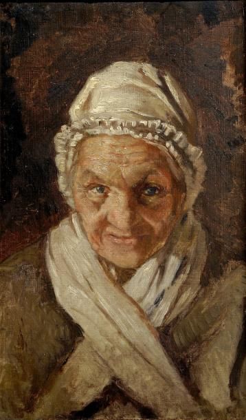 Ecole Française fin XIXème - début XXème siècle Portrait de vieille femme Huile sur...