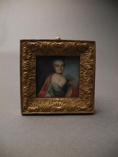 ECOLE FRANCAISE DU XIXème siècle Portrait de femme dans un paysage Miniature à vue...