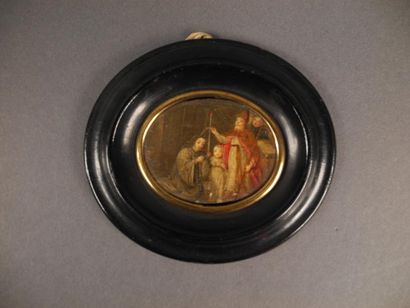 Ecole française XVIIIsiècle Le baptème Miniature polychrome ovale sur ivoire 4 x...