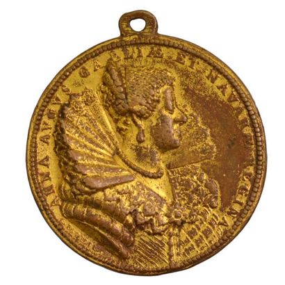 null Medaille en bronze doré de Louis XIII et Anne d Autriche 1620 Diametre:58.7...