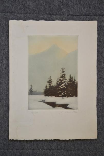 D'après Edgar BOUILLETTE Le Mont-Blanc L'aiguille des Drus Paysage hivernal Lot de...