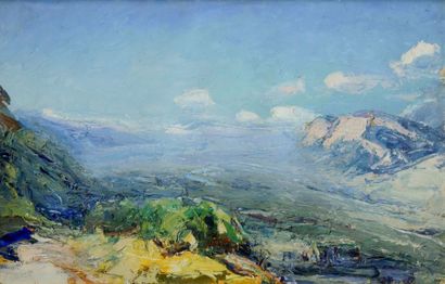 Abbé Pierre CALES (1870-1961) Le Grésivaudan Huile sur panneau 32 x 50 cm