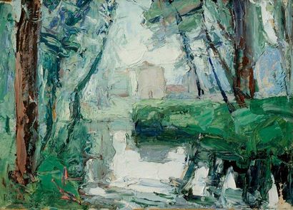 Abbé Pierre CALES (1870-1961) La Vallée du Grésivaudan, la Chantourne, 1934 Huile...