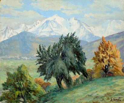 Florent CHADE (Paris 1895 - Grenoble 1985) Le Mont-Blanc depuis Domancy Huile sur...