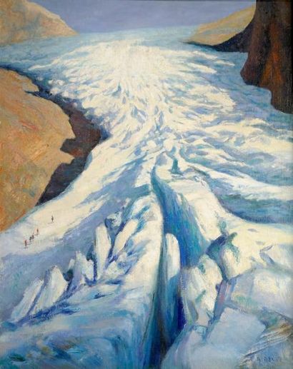 Ange ABRATE (1900-1985) Sur le glacier Huile sur toile, signée en bas à droite Circa...