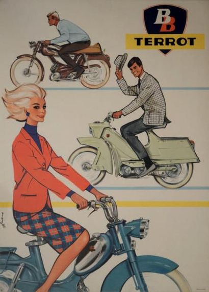 null Affiche Moto BB TERROT Imp. Bazaine 65 x 47 cm Entoilée