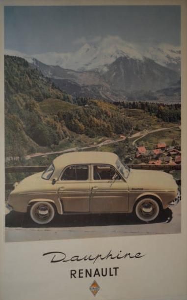 null Affiche RENAULT Dauphine crème Imp. Draeger 98,5 x 63 cm Entoilée