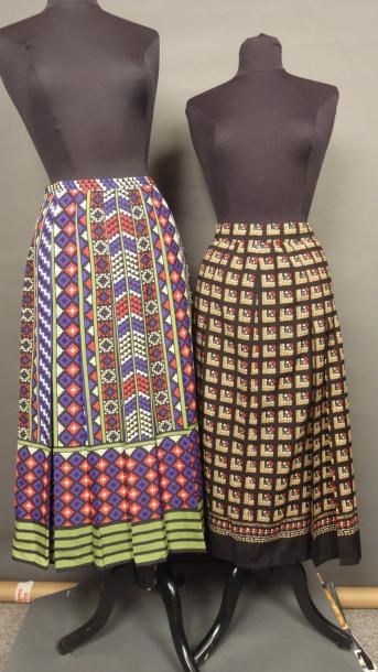 LANVIN Lot de deux jupes longues plissées à motifs géométriques Taille 38/40 EN BON...