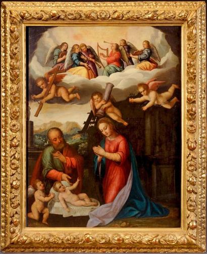 Gaudenzio FERRARI (1484-1556) – Attribué à Sainte Famille avec Saint Jean-Baptiste...