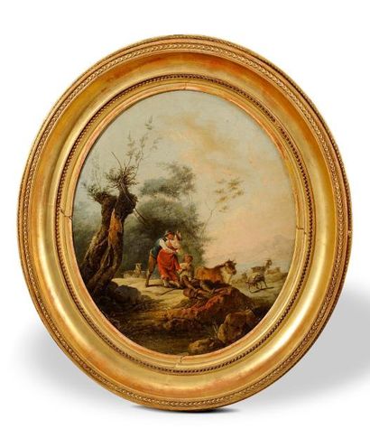 Jean-Baptiste HUET (1745-1811) Scène pastorale Huile sur toile 45 x 40 cm (à vue...