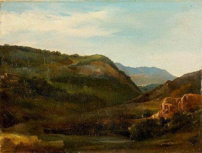 ECOLE FRANCAISE DU XIXème siècle Paysage de vallons Huile sur toile 25 x 33 cm