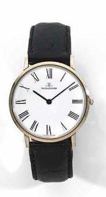 JAEGER-LECOULTRE VERS 1960 «Extra plate» Modèle homme rond en or blanc. Cadran blanc,...