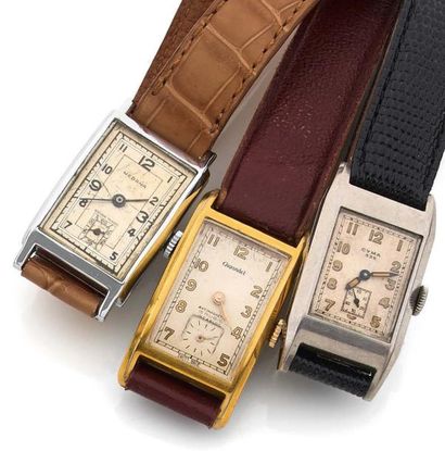 null Lot de trois montres rectangulaires des années 40. CYMA-MEDANA-GIGANDET Mouvements...
