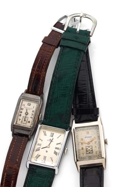 null Lot de trois montres rectangulaires des années 40. CYMA-MOVADO-DUGENA Mouvements...