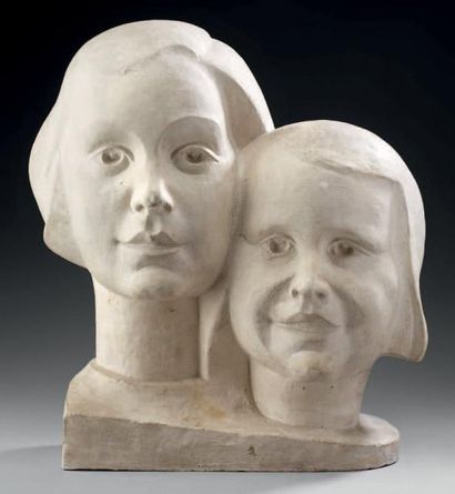 Jan et Joël MARTEL (1896- 1966) Deux bustes d'enfant Epreuve en plâtre