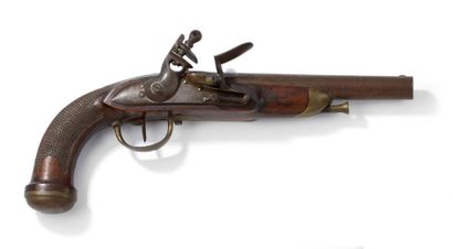 null Pistolet à silex d'officier modèle 1822, canon à pans puis rond en damas à ruban,...