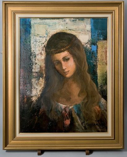 Guy CAMBIER (né en 1923) Portrait de jeune fille Huile sur toile, signée 65 x 50...