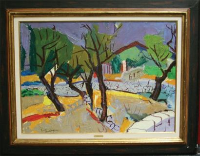 Pierre AMBROGIANI (1907-1985) Paysage provençal Huile sur carton. signé en bas a...