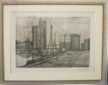 Bernard BUFFET (1928-1999) Le port de la Rochelle Pointe sèche, contre-signé en bas...