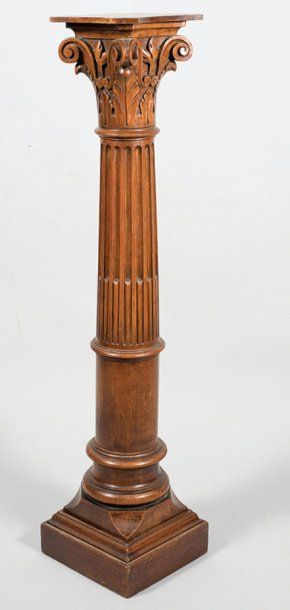 null SELETTE en forme de colonne corinthienne en bois sculpté fût cannelé rudenté...