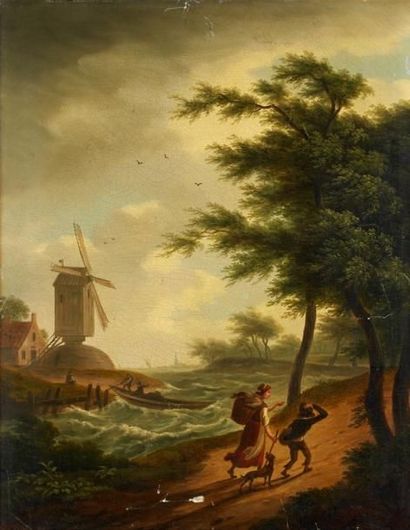 Frans SWAGERS (Utrecht 1756 - Paris 1836) Le coup de vent Toile d'origine. Signé...