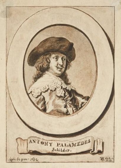 Ecole française du XVIIIème Portrait du peintre Anthonie Palamedesz (1601-1673) Plume...