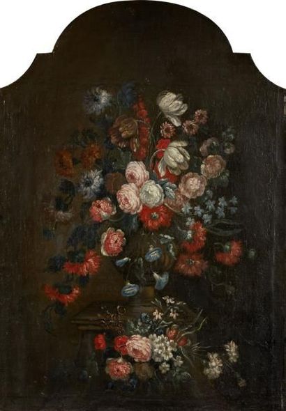 Attribué à Pieter HARDIME (1677 - 1758) Bouquet de fleurs posé sur un entablement...