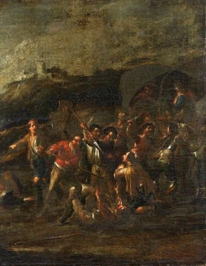 Cornelis de WAEL (Anvers, 1592 - Rome, 1667) Soldats massacrant des religieux Toile...