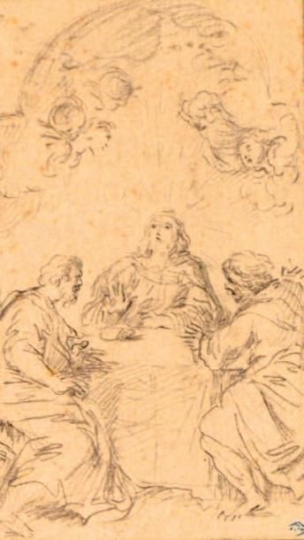 Ferdinand Pierre Joseph DELAMONCE (1678-1753) Les pélerins d'Emmaüs Dessin au crayon...