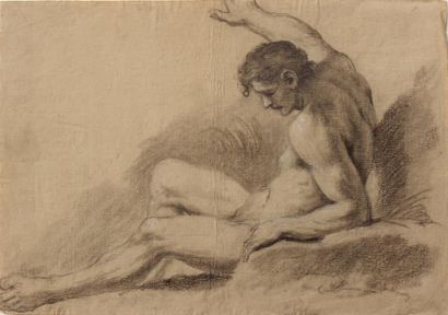 Giovanni-Battista TONNA (1768-1832) Académie d'homme allongé Pierre noire et rehauts...
