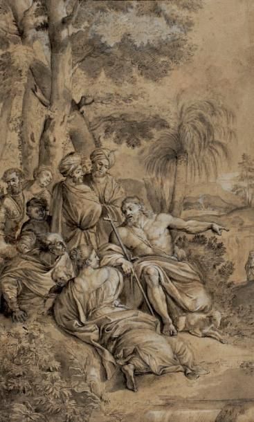 Ecole Italienne du XVIIIe siècle Saint Jean-Baptiste prêchant dans le désert Plume,...
