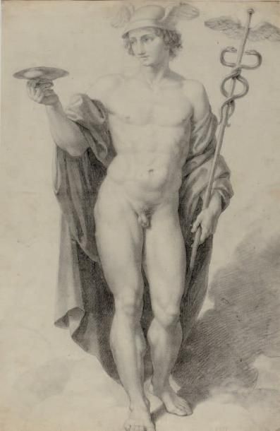 ECOLE FRANCAISE, fin du XVIIIème siècle Hermès Pierre noire sur papier H. 54,5; L....