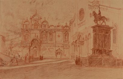 Marguerite Mary DARBOUR (XXe siècle) Vue de la place San Giovanni et Paolo à Venise...