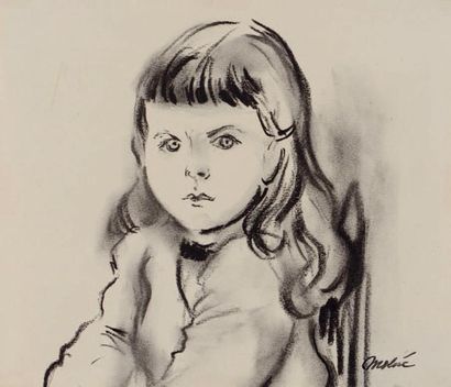 Luis Vidal MOLMÉ (1907- 1970) Buste de petite fille Fusain et lavis Signé en bas...