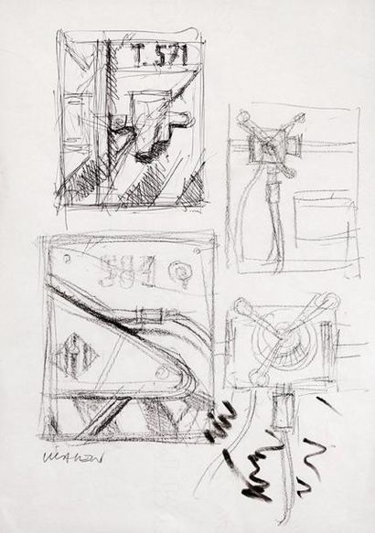 Peter KLASEN (né en 1935) Etude préparatoire sur papier au crayon, feutre noir et...