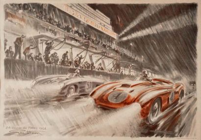 Géo HAM (Georges Hamel 1900-1972), d'après Les 24 Heures du Mans 1954 La Ferrari...