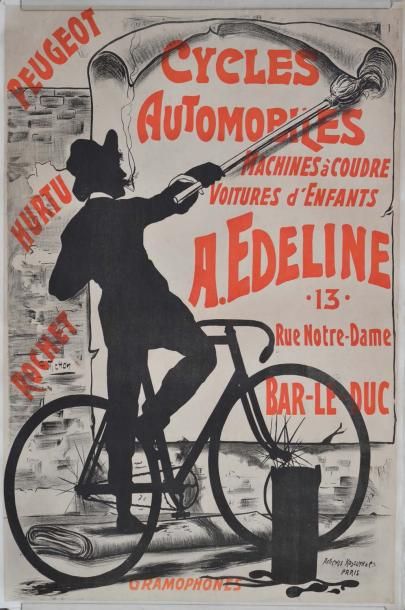 null Affiche PEUGEOT CYCLES AUTOMOBILES EDELINE Ill. Tichon - Imp. Kossuth & Cie...