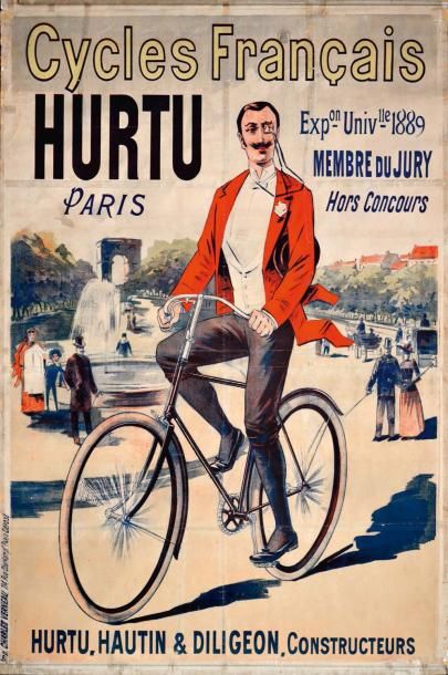 null Affiche CYCLES HURTU Imp. Verneau - Paris 128 x 97 cm Entoilée, pliures et restaurations...