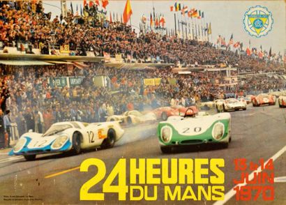 null Affiche «LES 24 HEURES DU MANS 1970» Ph. Delourmel (Les Porsche et Ferrari au...