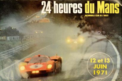 null Affiche «LES 24 HEURES DU MANS 1971» Ph. Delourmel (Ferrari dans les esses)...