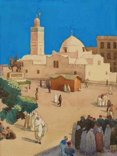JEAN BOUCHAUD (1891-1977) Alger, Place du Gouvernement, 1922 Aquarelle sur papier,...