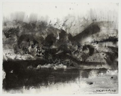 ZAO WOU-KI (1921-2013) Sans titre, 1969 
Encre sur papier marouflé sur carton, signée...