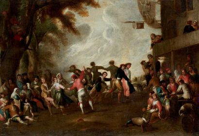 Cornelis de WAEL (Anvers, 1592 - Rome, 1667) Danse de paysans Toile 68 x 98 cm