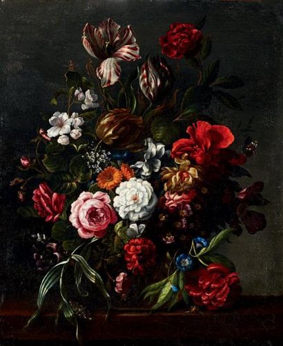 G. VAN WYNGAERDE (1808-1887) «Vase de fleurs sur un entablement». Huile sur toile...